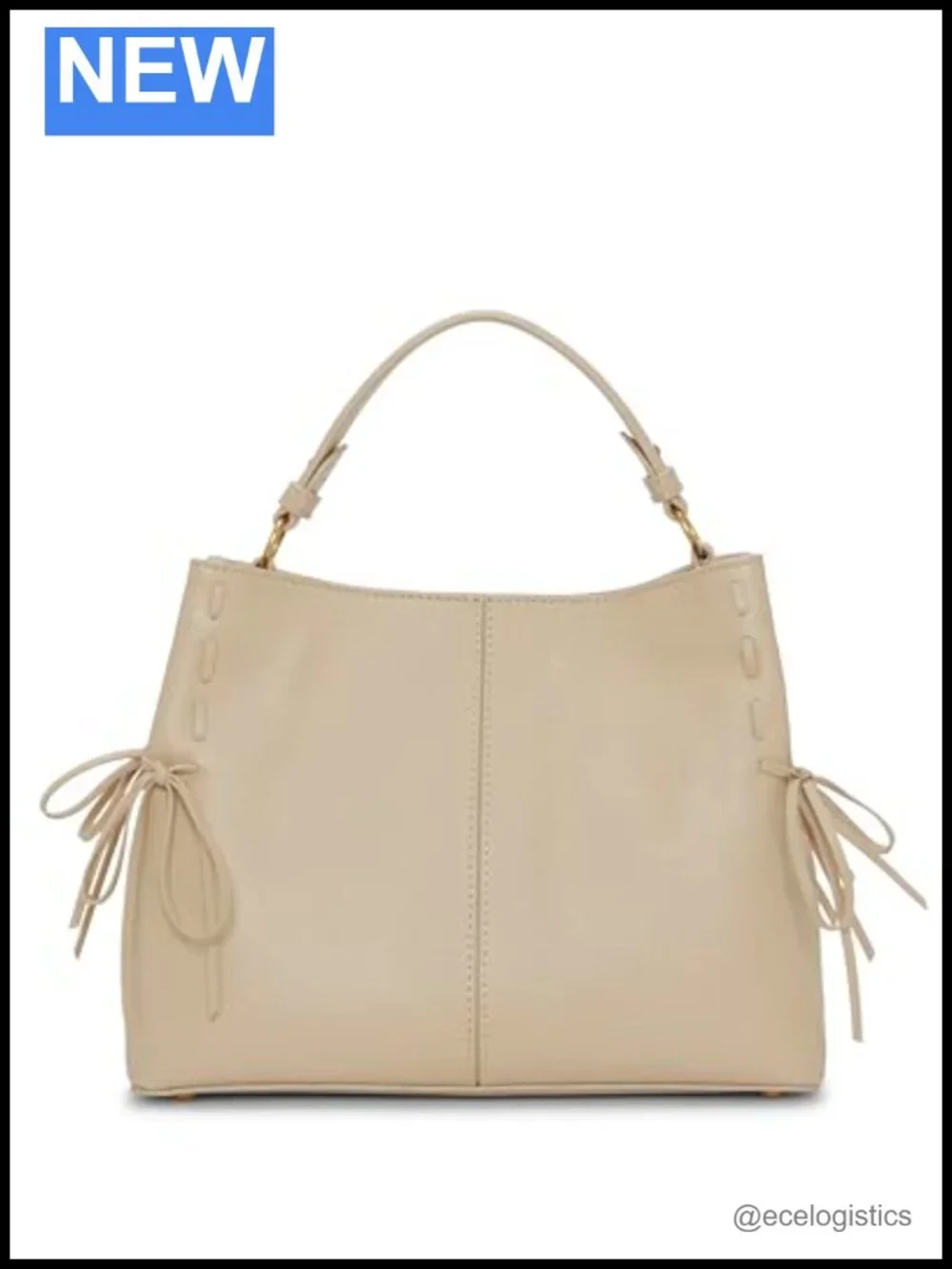 Genuine Leather Satchel Handbag with Magnetic Closure - Top Handle